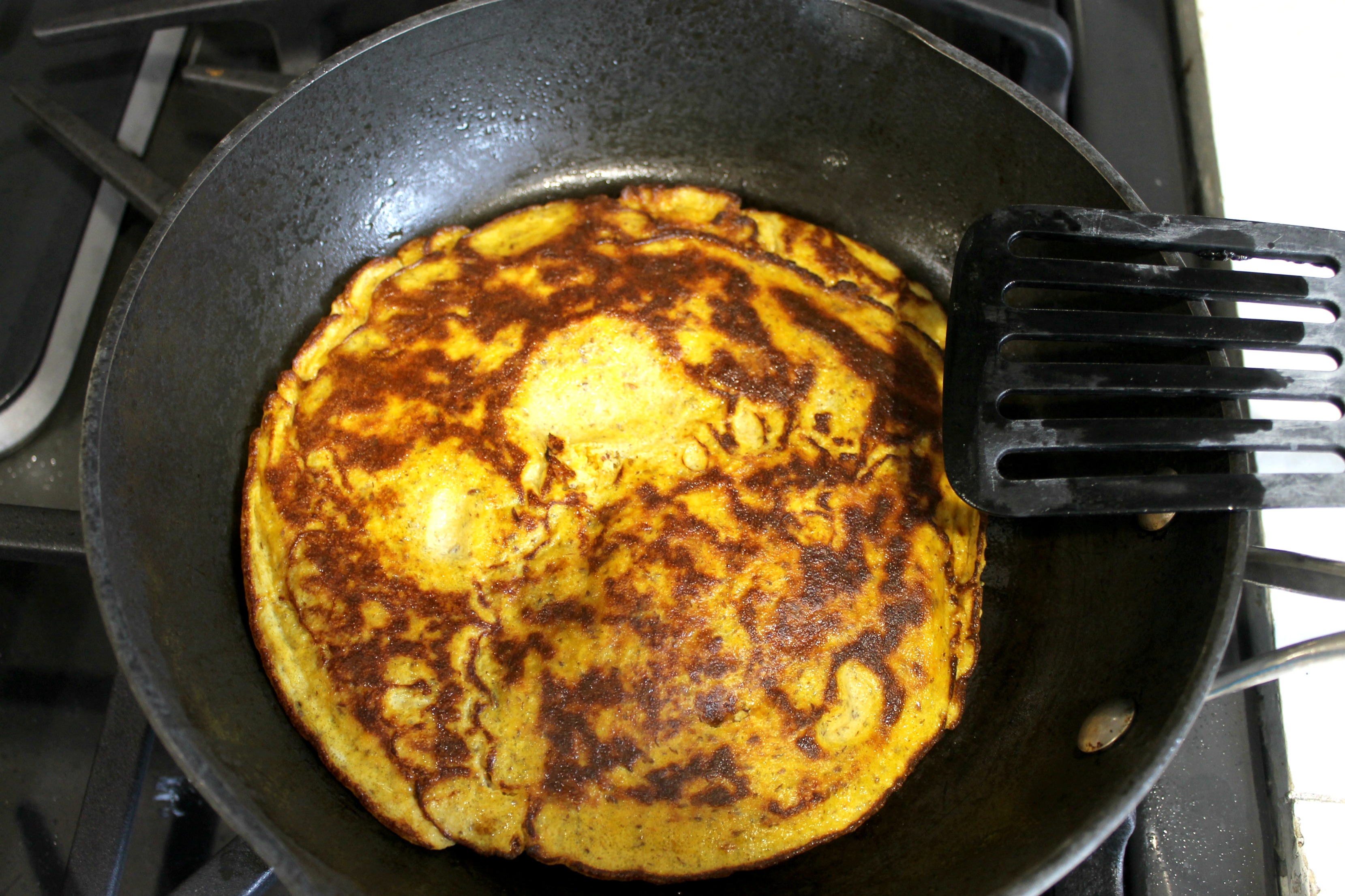 Three ingredient pumpkin paleo pancake skillet
